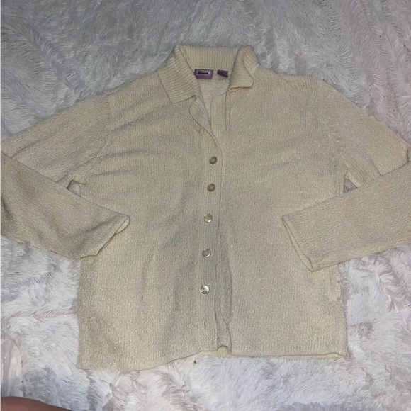 Premier International Women’s Plus Cardigan White Button Up Sweater XL Vintage - Picture 2 of 4